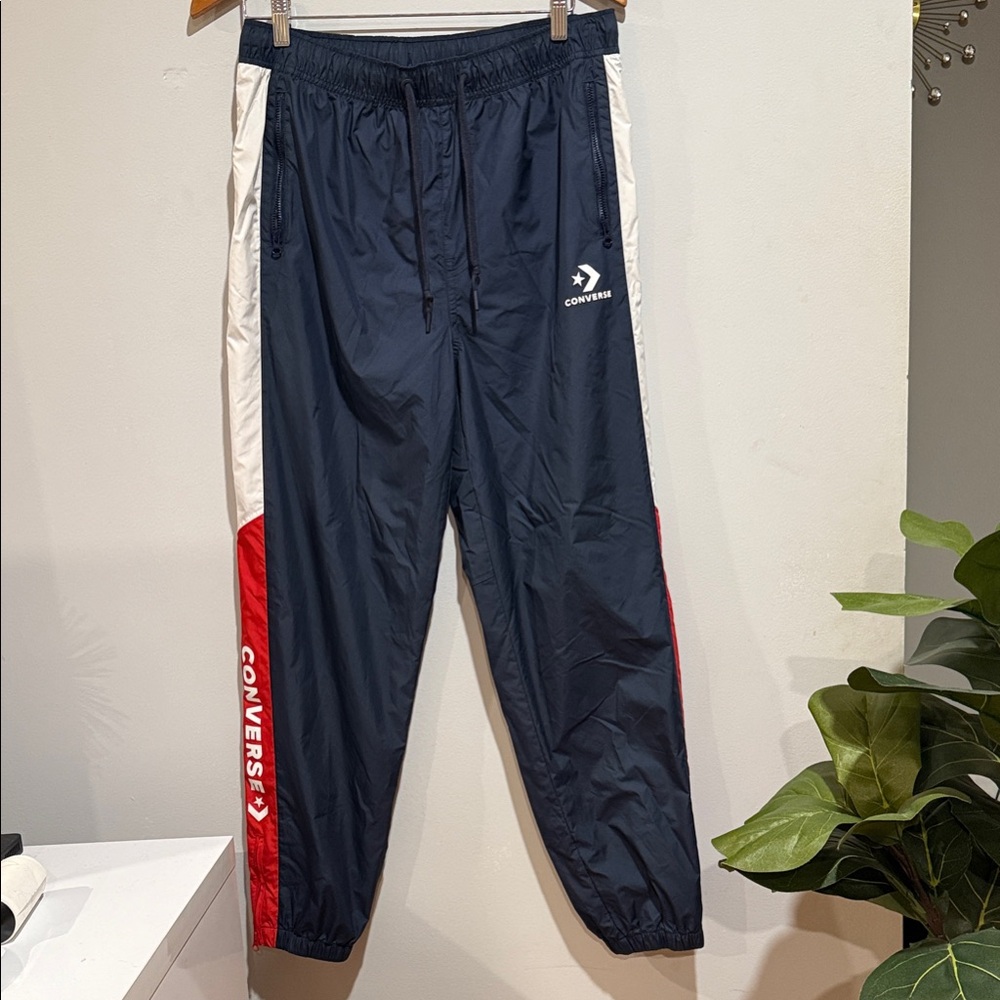 Converse Men's Navy Joggers with Red and White Stripes